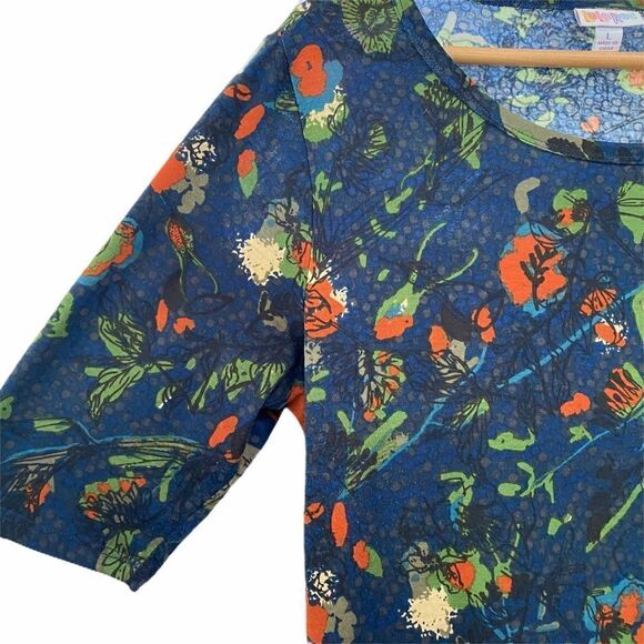 LuLaroe Julia Blue MIDI Dress Orange Flowers - Picture 5 of 10